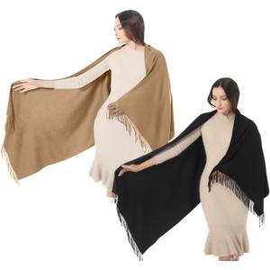 Womens Scarf Pashmina Shawls and Wraps for Evening Dress Wedding Bridesmaid Gift (79 x 28 inch Including Tassels, 2 Pack Black + Camel)