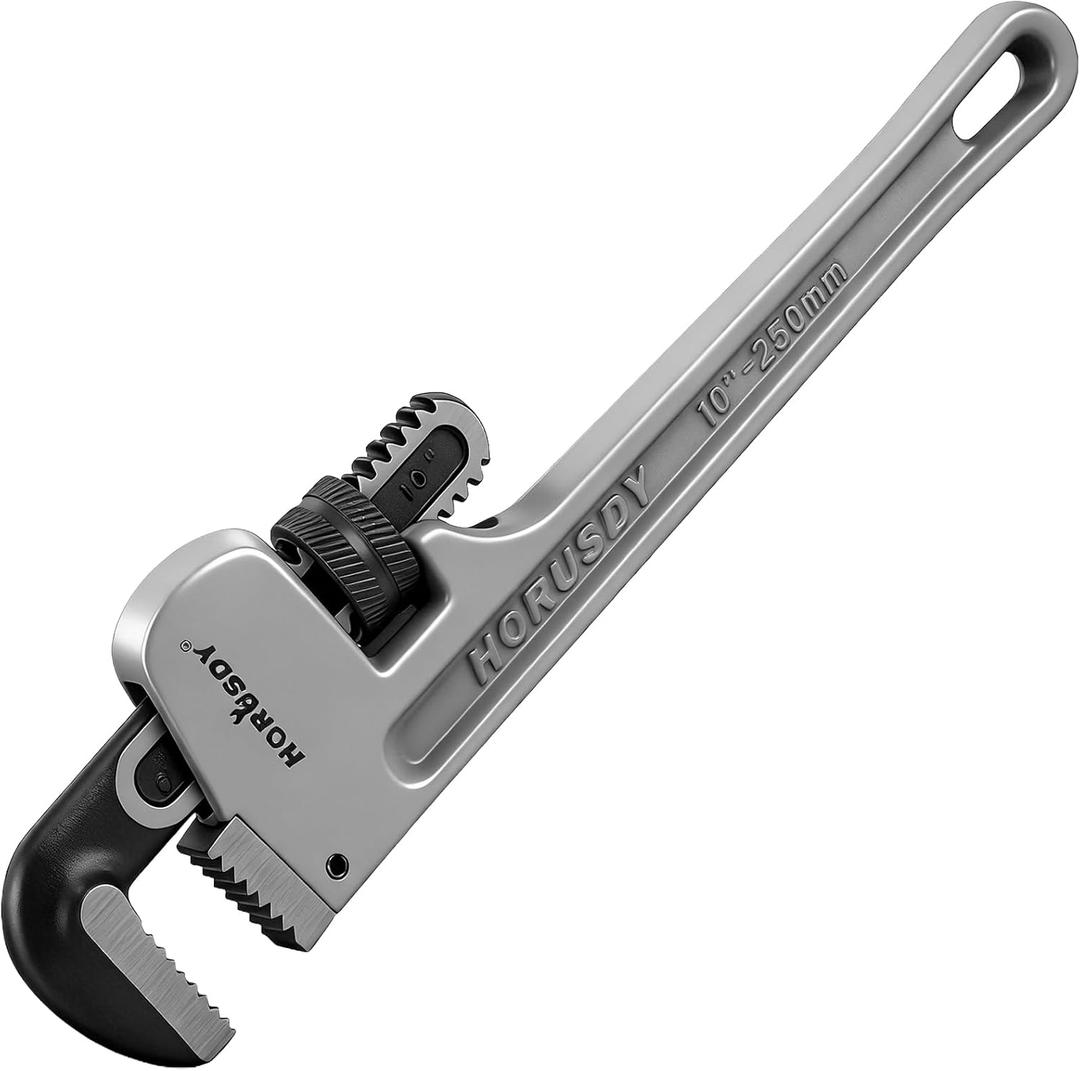 HORUSDY 10-Inch Aluminum Pipe Wrench, Heavy Duty Adjustable Plumbing Wrench for Pipe Fittings, Lightweight 250mm Gray Pipe Tool, Strong Grip & Durable Design for Home and Professional Use