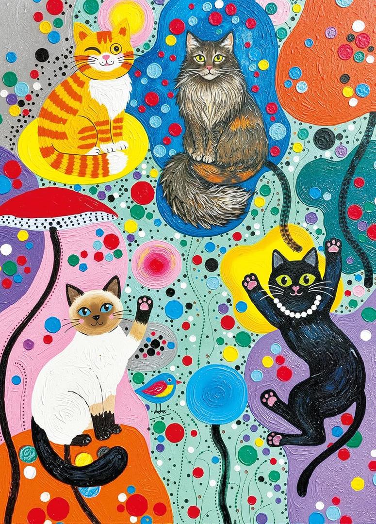 Colorful Abstract Cat Jigsaw Puzzles 1000 Pieces for Adults -Challenging Rainbow Point Cat Art, Premium Matte Finish, 27.56 x 19.68 Inches, Perfect for Game Nights