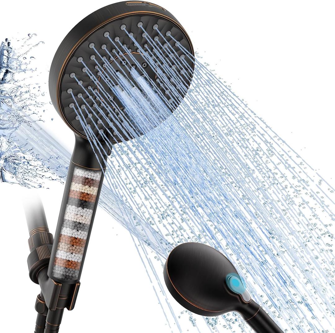SR SUN RISE Filtered Shower Head with Handheld High Pressure 9 Spray Mode Showerhead Detachable Shower Head Water Softener Filters Beads for Hard Water Remove Chlorine 1 Filter ORB (Oil Rubbed Bronze)