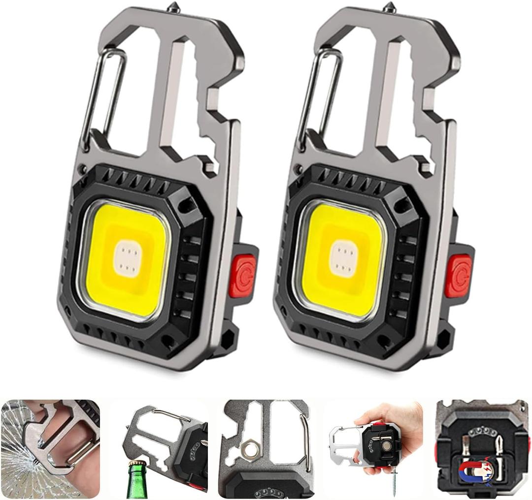 MAKDAK Cob Keychain Work Light - 2PC EDC Keychain Flashlight Rechargeable, Super Bright Flashlight for Car Repair, Emergency(Silver)