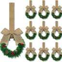 10 Pcs 6" Small Christmas Kitchen Cabinet Wreaths with Ribbon Mini Kitchen Cabinet Christmas Decor for Window Door (Linen Color)