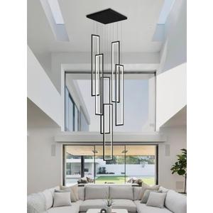 Flashing God Modern Chandelier,Black Chandeliers with 6 Ring Led Foyer Chandelier,Larger High Ceiling Chandeliers for Living Room,Rectangle Chandelier for Entryway Staircase LED Dimming 2700k-6001k