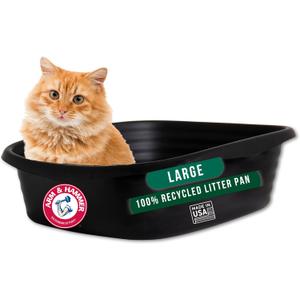 Arm & Hammer Simply Recycled Plastic Cat Litter Pan, Made in USA, Easy to Clean, Large Durable Litter Box, Black