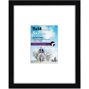 Americanflat 11x14 Picture Frame with Shatter-Resistant Glass - Use as 5x7 Frame with Mat or Display 11x14 Photo Without Mat - Signature Collection - Picture Frames for Wall Display - Black