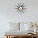 Mid Century Modern Wall Clock Large Silent Non Ticking 18 inch Solid Wood Retro Sunburst Clock for Living Room Decor,Office Kitchen