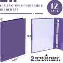 Fulmoon 12 Pcs Economy View 3 Ring Plastic Binder 12.2 x 9.8 Inch Plastic Round Ring Binders with Pockets Notebinder for Meetings for Home, Office, School(Purple, 1/2 Inch)