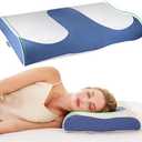 Cervical Neck Pillow, Thin Cooling Pillows for Neck Shoulder Pain Relief, Ergonomic Memory Foam with Breathable Covers, Soft Contour Bed Pillow for Side Back Stomach Sleeper