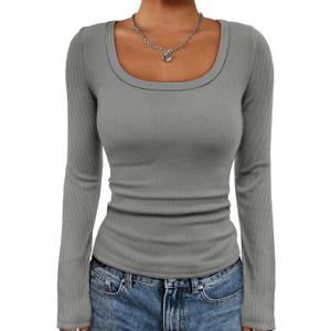 ATHMILE Womens Scoop Neck Long Sleeve Tops Fashion Ribbed Knit Shirts Slim Fitted Casual Basic Tee T Shirt for Women 2026 (Small)