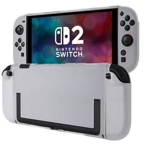 MOROCK Protective Case for Nintendo Switch 2 2025, Ergomomic Grip Hard PC Translucent Frosted Back Shell Cover with Silicone Handle, Shock-Absorption and Anti-Scratch, White (Clear)
