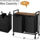 Double Laundry Hamper with Lid,Rolling Laundry Basket Organizer with Wheels, Iron-Made Laundry Sorter with Top Shelf and 2 Removable Bags,Large Clothes Storage for Room,Black 1