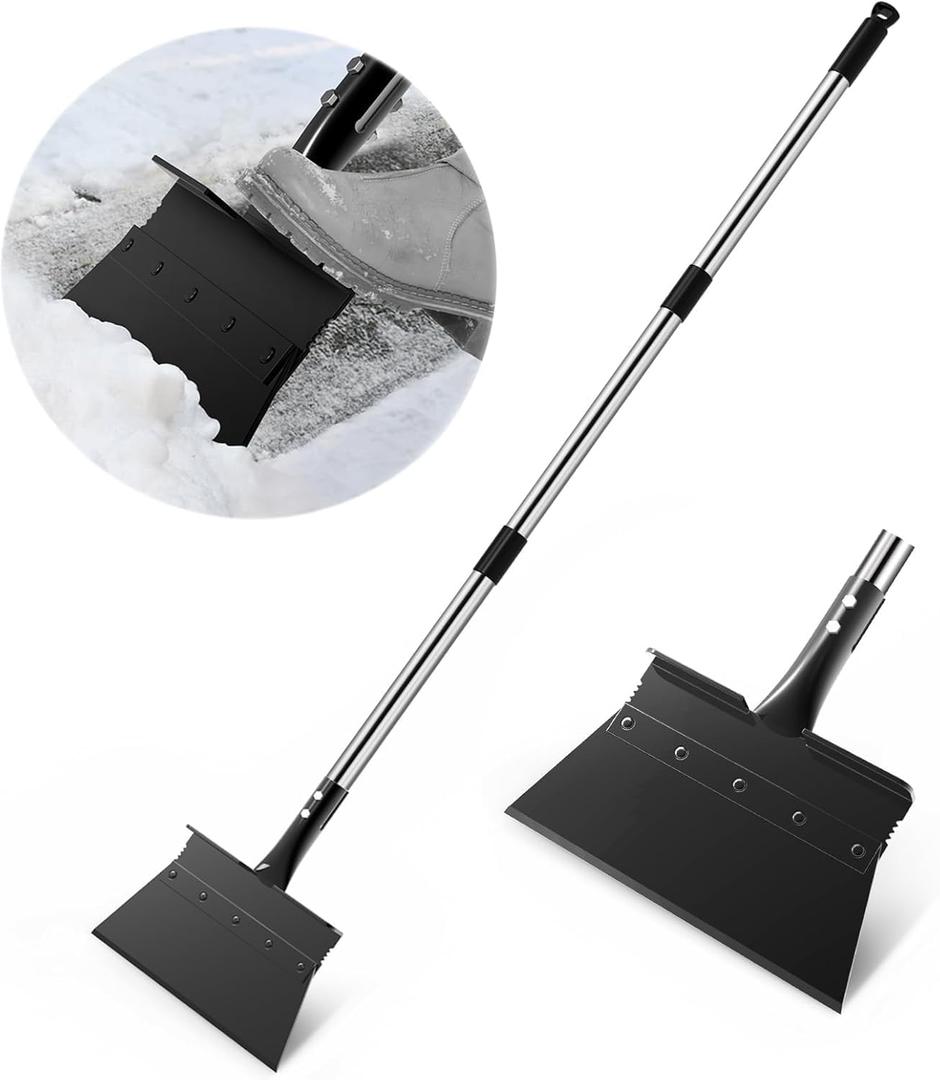 Snow Shovel, EOMEOH Ice Scraper Heavy Duty, 11"Wider Garden Flat Floor Scraper with 53" Long Adjustable Handle, Multifunctional Gardening Spade Shovel, Cleaning Scraper for Driveway, Weed, Lawn Edging