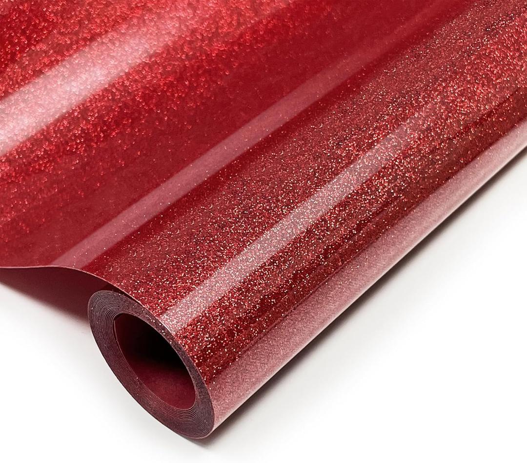 Red Glitter HTV Heat Transfer Vinyl, 12" x 8ft lron on Vinyl, for T-Shirt Ironing, Vinyl HTV Easy to Cut and Weed, The Best Choice for DIY Creativity