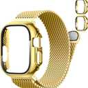 Milanese Loop and Case for Apple Watch 3 2 1 Bands for Men 49mm 44mm 46mm 45mm 42mm 41mm 40mm 38mm,Magnetic Stainless Steel Mesh Metal Strap Bracelet With PC Cover for iWatchSeries 11 10 9 8 7 6 5 4 3
