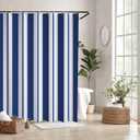 SASTYBALE Boho Farmhouse Shower Curtain, Water Resistant Vintage Fabric Bathroom Curtains, Machine Washable Country Abstract Style for Bathtub Decor with 12 Hooks, 72x72 Inch (Blue Stripe)