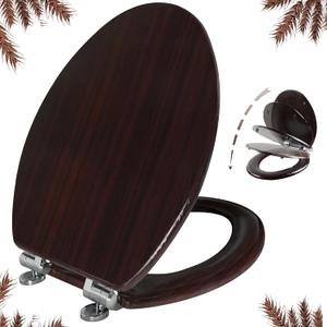 Elongated Toilet Seat Molded Wood Toilet Seat with Quietly Close and Quick Release Hinges, Easy to Install also Easy to Clean by Angol Shiold (Elongated, Dark Brown)
