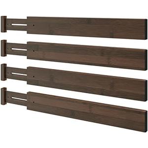 BAMEOS Drawer Divider,Expandable Bamboo Separators Adjustable Utensil Knife Fork Tool Kitchen Organizer, Clothes Fabric Drawer Organizer In Bathroom Bedroom Office, Cabinet Dresser Organizer 4-pack