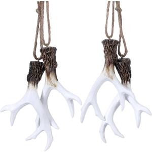 2 Pairs of Deer Antler Ornaments Deer Antler Car Mirror Hanger Hunting Ornaments for Cars Trucks Trees Rustic Faux Hunting Outdoors Home Decor for Hunters (White,Elegant)