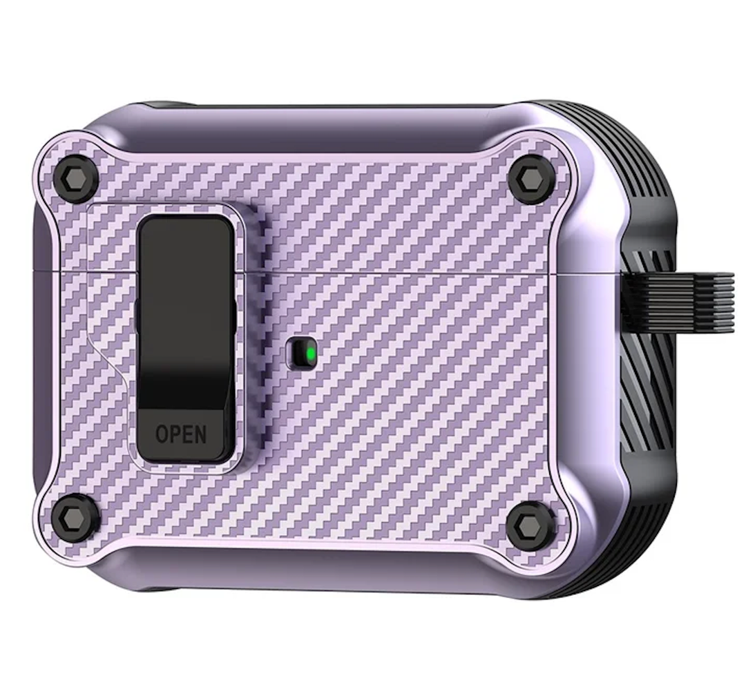 For Apple AirPods Pro 2 Carbon Fiber Texture Earphone Case Earbud TPU Cover with Magnetic Auto Lock - Purple