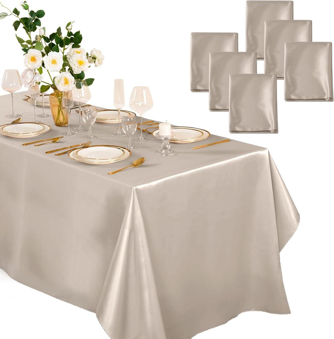Horbaunal 6 Pack Taupe Satin Tablecloth 60 x 102 Inches Rectangle Satin Table Cover Bright Silk Table Cloth Smooth Table Decoration for Wedding Party Banquet
