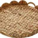 Extra Large Round Ottoman Table Tray 19.7" with Handles - Handmade Wicker Serving Hand Woven Tray for Farmhouse Decorative Oversized Coffee Table Trays Living Room Kitchen Counter Breakfast Scalloped (20", Round-water Hyacinth-wave)
