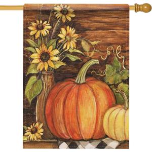 Hzppyz Fall Pumpkin Sunflowers Home Decorative House Flag, Autumn Garden Yard Outside Buffalo Plaid Check Decor Flag, Thanksgiving Farmhouse Decoration Seasonal Outdoor Large Flag Double Sided 28 x 40 (Multicolor)