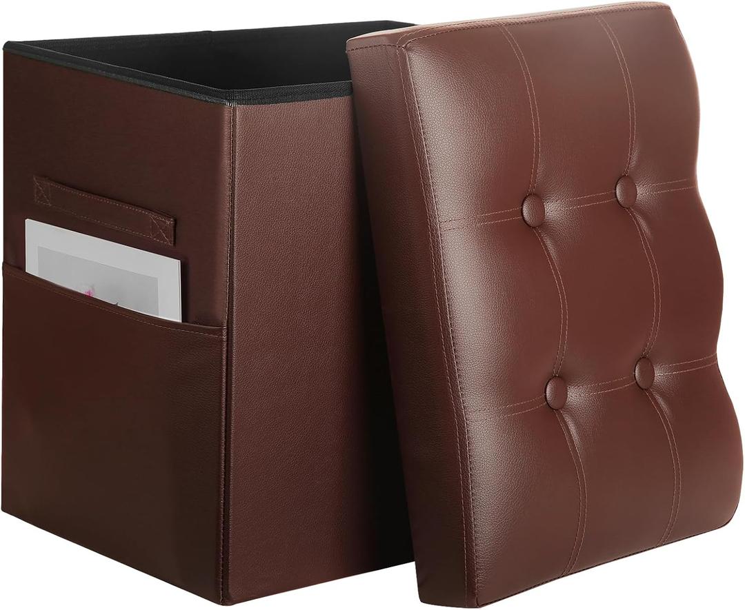 Ottoman with Storage, Folding Foot Rest Stool with Thicker Foam Padded Seat.