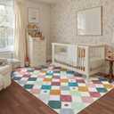 jinchan Macy 5x7 Area Rug for Kids Room Modern Colorful Checkered Diamond Nursery Rug Indoor Washable Soft Non Slip Carpet for Playroom Classroom Bedroom Dorm Daycare Living Room Confetti on Cream