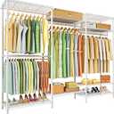 Ulif E13 Heavy Duty Clothes Rack（With 4 Hanger Rods & 8 Shelves） Freestanding Clothing Racks for Hanging Clothes，Adjustable Closet Organizer，Metal Garment Rack 63" W x16 D x77 H，Max Load 900LBS，White