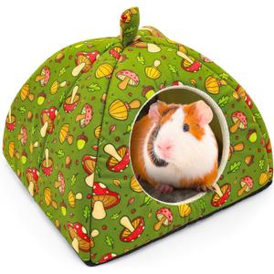 Candofly Guinea Pig Hideout - Warm Bunny Bed Hamster Hideout Guinea Pig Accessories, Mushroom Pattern Winter Sleeping House for Small Animals,Hedgehog,Ferret,Rat,Rabbit (L) (L-9.4"x9.4"x7.9")