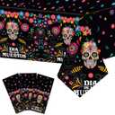 2 x 3pcs Day of The Dead Party Tablecloth, Mexican Dia De Los Muertos Table Cover Halloween Sugar Skull Floral Table Cover Fiesta Plastic Tablecloth for Party Decorations Supplies