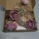 Artificial Flower Decor Set with Gold Ginkgo Leaves, Mauve Rose Floral Arrangement for Wedding, Party, Table and Home Decoration