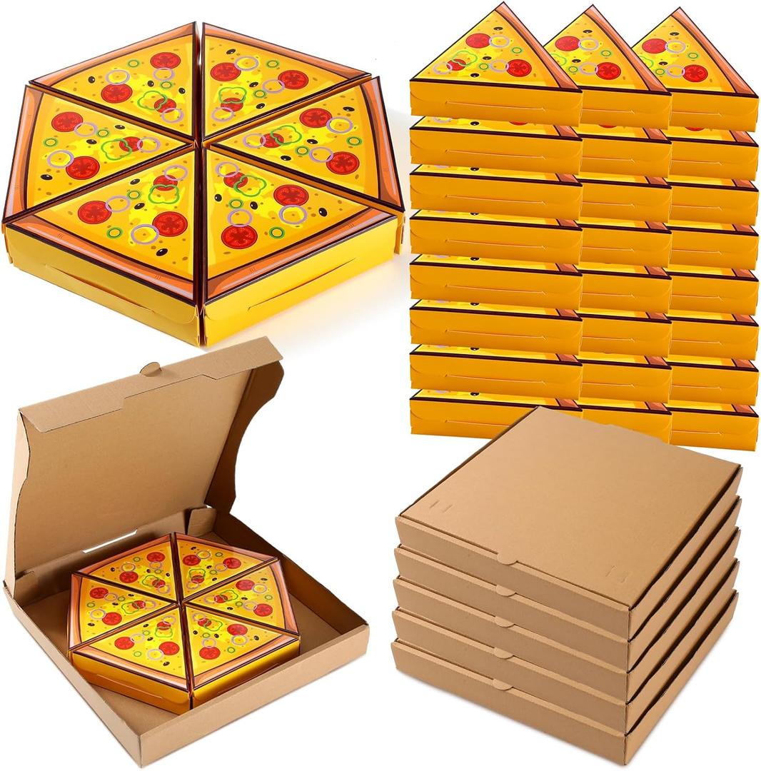 28 Pcs Turtle Themed Pizza Slice Boxes Sets, 5.9 x 5.9 x 5.1 inches, 24 Slice Shaped Containers, 4 Large Squares, Turtle Themed Design, Birthday Favors, Family Gatherings, Snack Treat Packaging