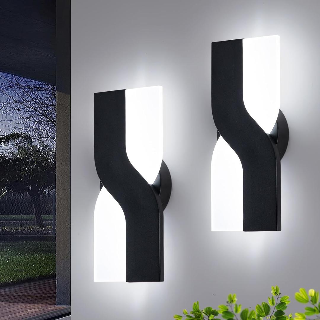 Modern LED Wall Sconce, Black Indoor Wall Light Fixtures Set of 2, 8W Acrylic Wall Mounted Lamp, 6000K Cold White Wall Sconces Lighting for Hallway, Bedroom, Stairway, Corridor, Bathroom