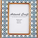 Handmade White Bone Photo Frame Geometric Painting Vintage Boho Wooden Picture Frames For Table-Top/Wall Decor (6x4 Inches, Geometric Blue)