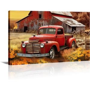 Farmhouse Canvas Wall Art Rustic Old Truck with Barn Picture Print Country Landscape Painting Vintage Artwork for Living Room Bathroom Home Office Decor Framed(Art-5,16.00"x24.00")