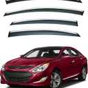 4pcs Smoke Tint with Chrome Trim Outside Mount Tape On/Clip On Style PVC Sun Rain Guard Vent Window Visors Compatible with 11-14 Sonata i45 YF 15 Hybrid (For 2011-2015 Hyundai Sonata)