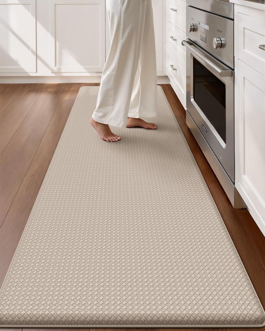 Color&Geometry Anti Fatigue Cushion Kitchen Mat for Floor -24"x87",Wide,Easy Clean, Water & Oil Proof, Anti Slip, Foam Rubber Runner Rug for Front Sink Comfort Standing,Dark Beige