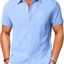 Vssjavun Mens Short Sleeve Button Down Shirts Casual Cotton Shirt Summer Beach Shirts (Blue, XXL)