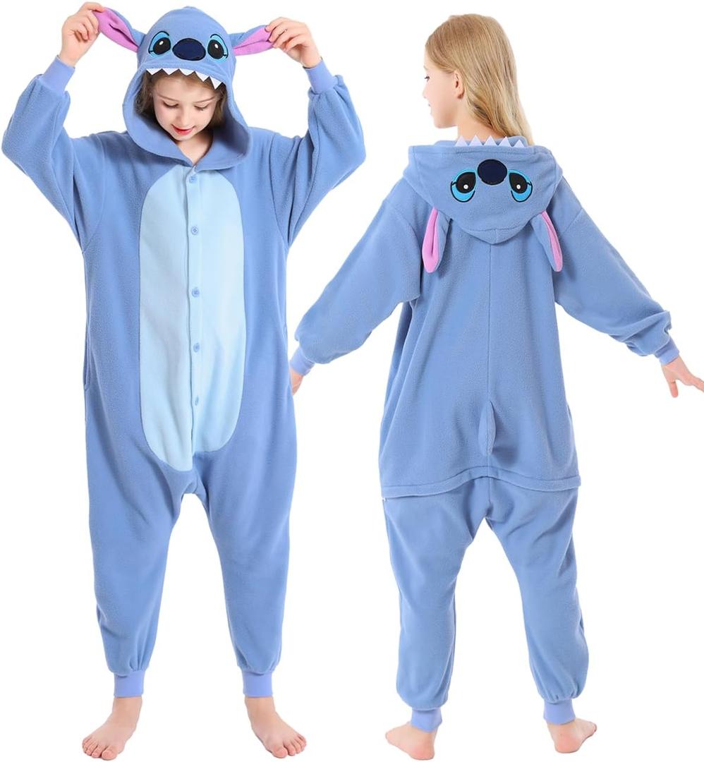 CANASOUR Polyster Unisex Child Halloween Costumes Animal Cosplay Costume Chirstmas Anime One-Piece Pajamas for 6-8 Years Girls Boys (6-8 Years, Blue)