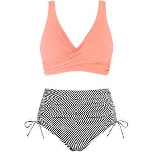 Women's High Waisted Bikini Sets V Neck Twist Front Ruched Bathing Suit Padded Lace Up Back Two Piece Swimsuit (S)