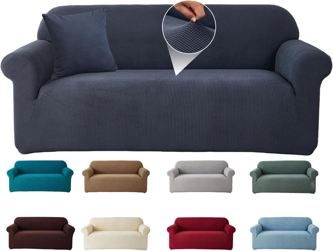 Mrcrypos Stretch Sofa Covers for 3 Cushion Couch Includes a Pillow Cover Washable Sofa Slipcover Furniture Protector with Non Skid Foam and Elastic Bottom for Kids,Pets Dog(Sofa,Dark Gray)