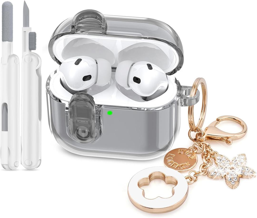 Case for Apple Airpods iPods Pro 3 Cases Cover Clear 2025 Cute Women, VISOOM Cute Air Pods Pro3 Case Clear Transparent Airpods iPods Pro 3rd Gen Protective Cases with Keychain/Lock/Cleaning Kit-Black