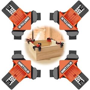 WETOLS Corner Clamp for Woodworking, 90 Degree Right Angle Clamp, Wood Clamps, 4Pcs Adjustable Spring Loaded Woodworking Clamp, Gifts for Dad, Birthday Gifts for Men, Photo Framing, Orange