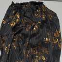 GORGLITTER Women's Cold Shoulder Tops Blouse Fall Dressy Casual Lantern Long Sleeve Mock Neck Pleated Work Shirt Tops (X-Large, Black and Gold)