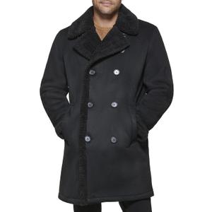 Dockers Men's Faux Shearling Mid length Overcoat, Black, X-Large