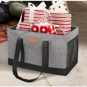 WONDAY Extra Large Foldable Grocery Tote Bag With Handles for Storage, Picnics, Beach, Pool, Laundry - Reusable Shopping Bag (Grey)