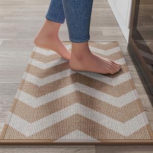 Kitchen Mats for Floor, Super Absorbent Kitchen Rugs Non Slip Washable, Linen-Look Woven Cushioned Runner Rug, Kitchen Sink Mat Standing Mat, Easy Care, Brown 17"x30"