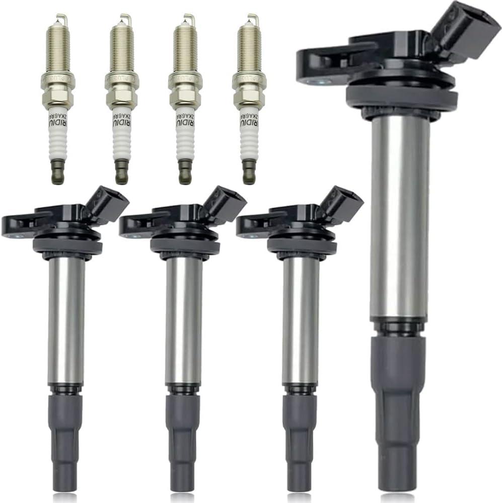 Set of 4 Ignition Coil Pack UF596 & Iridium Spark Plug Compatible with 2008-2017 Scion xD Pontiac Vibe Matrix Corolla Prius CT200h Prius V 1.8L L4 2.4L L4 Replace# UF596, 90919-02258