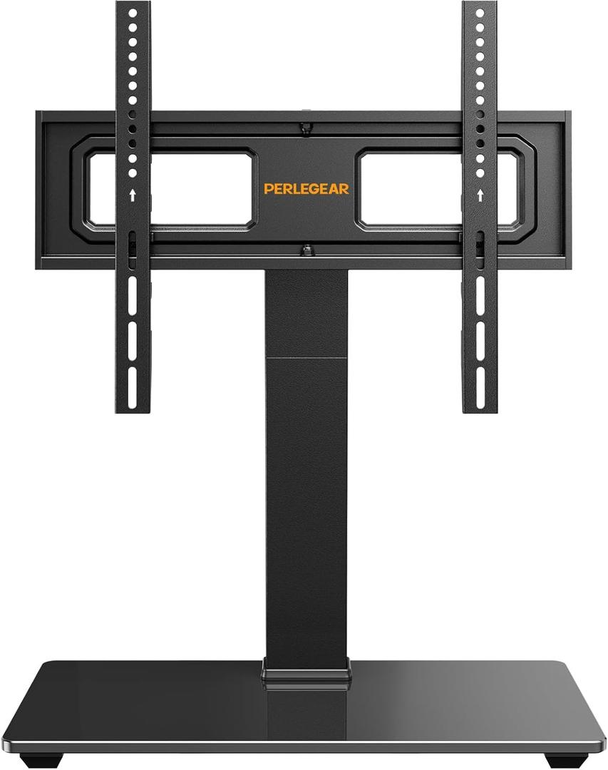 Perlegear Universal Swivel TV Stand for 3270 inch TVs, Height Adjustable Table Top TV Stand Mount with Tilt, Tempered Glass Base, Holds up to 88 lbs, Max VESA 400x400mm, PGTVS26